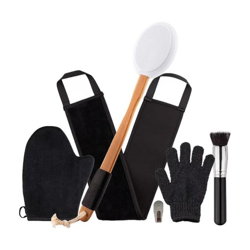 Self Tanning Mitt Applicator Bundle 5 Piece - Largest Self Tan Kit ( Includes Back Lotion Applicator, Self Tanner Mitt, Tanning Glove, Exfoliating Self Tanner Brush and Back Rub Mitten )