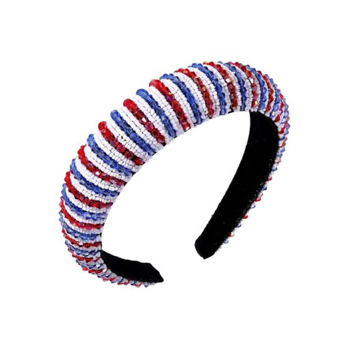 NVENF 4th of July Headbands for Women Red Blue White Crystal Rhinestone Padded Headbands American Flag Patriotic Headbands 4th of July Hair Accessory Gifts ( Flag Color )