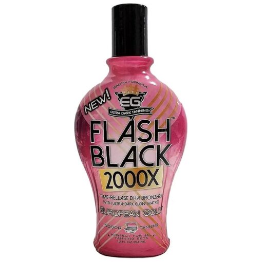 Flash Black 2000X Indoor Tanning Lotion with Time-Release DHA Bronzers, 12 Ounce