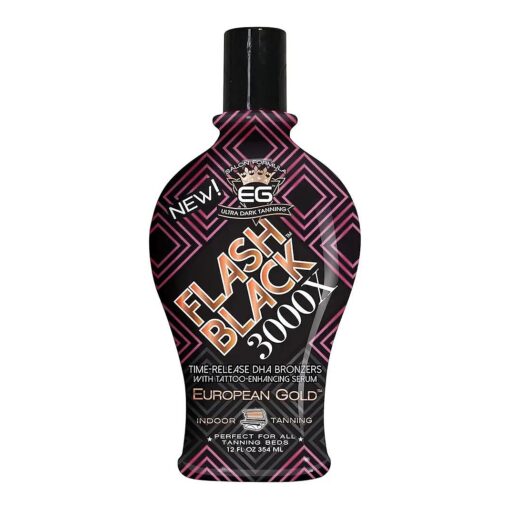 European Gold Flash Black 3000X Indoor Tanning Lotion with Time-Release DHA Bronzers, 12 oz