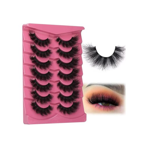 Mink Lashes Fluffy 8D False Eyelashes Wispy Eye Lashes Cat-Eye Long 18MM Dramatic FANXITON 7 Pairs Pack Volume Thick Faux Mink Lashes Multipack