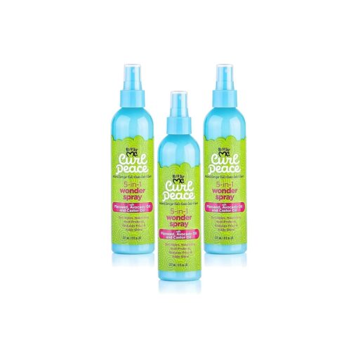 Curl Peace 5-In-1 Wonder Spray ( 3 Pack ) - Detangles, Nourishes, Heat-Protects, Reduces Frizz, Adds Shine, Contains Flaxseed, Avocado Oil, Castor Oil, No Animal Testing, 8 oz