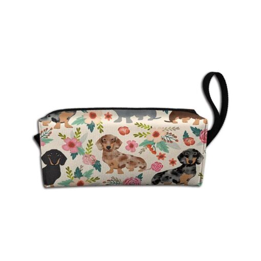 Floral Dachshund Makeup Bag Adorable Travel Cosmetic Toiletry Organizer Case For Women