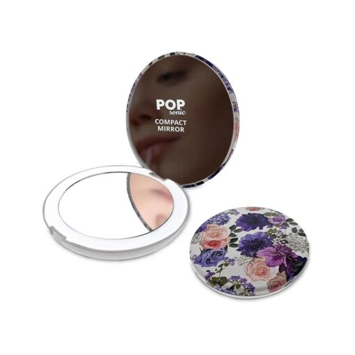 Circle LED Compact Mirror - Adjustable Brightness Light Up Travel Mirror w/ 1x/5x Magnifiers - Portable Makeup Mirror w/LED Lights ( Floral )