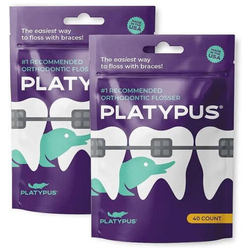 Platypus Orthodontic Flossers for Braces | Ortho Picks for Adults & Kids | Fits Under Arch Wire | Non-Damaging | Encourage Flossing Habits | Floss Teeth in Under Two Minutes ( 40 Count ( Pack of 2 ) )