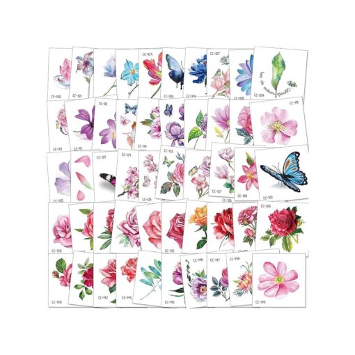 Konsait 50Sheet Flower Temporary Tattoos for Women Teens Girls, Tiny Temporary Tattoo Adult Waterproof Body Art Sticker Hand Neck Wrist, include Flower Butterfly Leaf Lotus Cherry Blossoms Tattoo