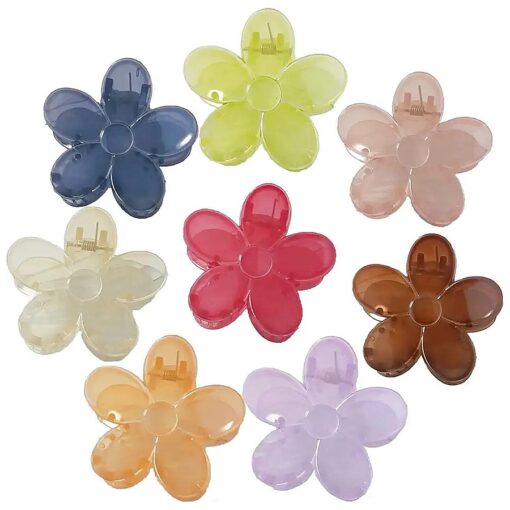 Hair Claw Clips, Hair Clips for Women Girls with Matte Flower Shaped Big Claw Clip, Transparent Hair Claw Clips, Strong Hold Hair Accessories Hair Clip for Thick Hair Thin Hair 2.3In ( B-8 colors )