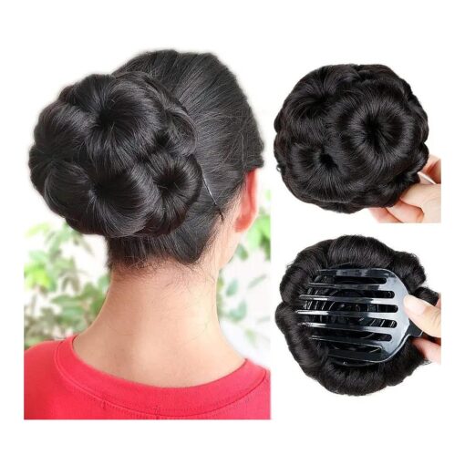 HANNE Hair Buns Hair Pieces for Women Fake Hair Bun Extension Hair Chignon Pony Tail Bun Artificial Synthetic Tress Claw In Ponytail Hair Extension Women 's Hairpiece ( Natural Black )