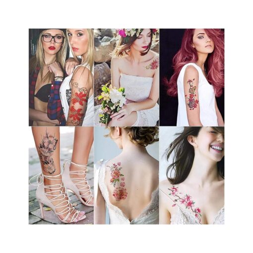 6 Sheets Large Temporary Tattoos Flower Paper Sexy Body Tattoo Sticker for Women & Girl Fake Tattoo ( Lily, Peach, Plum, Peony )