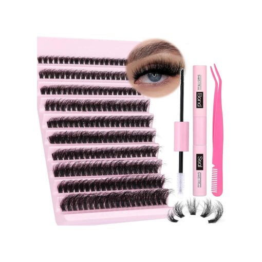 zanlufly Fluffy Lashes Extension Kit 20MM Mink Lashes Clusters Individual Lashes with Lash Bond and Seal and Applicator Thick Eyelashes Extension Kit