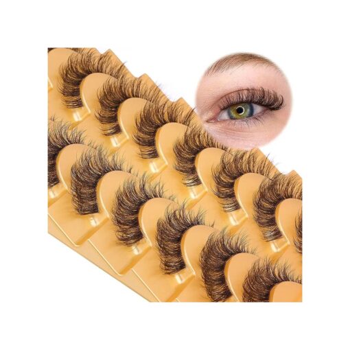 Brown Lashes Eyelashes Cat Eye Natural Look Lash Extension D Curl Wispy Clear Band Brown Eyelashes Fluffy Faux Mink Lashes Pack by Mavphnee