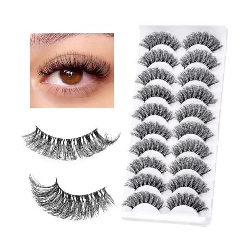 EXTENIFY Russian Strip Lashes Cat Eye Lashes Fluffy Faux Mink Clear Band, Long Dramatic Strip Lashes that Look Like Extensions, False Eyelashes Kit-10 Pairs ( TE-04 )