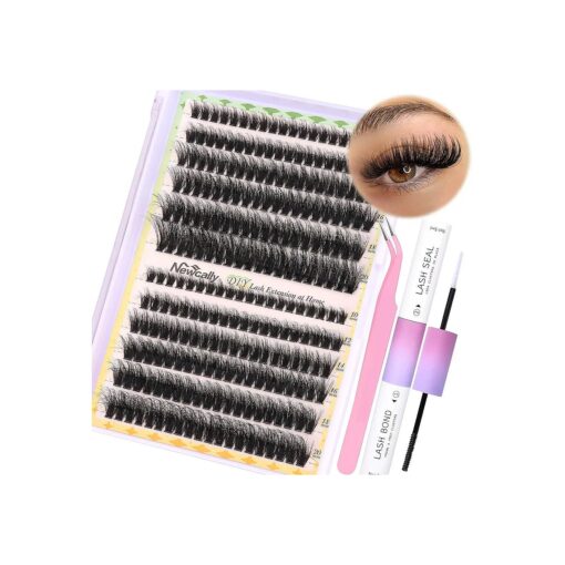 Fluffy Lash Extensions Kit 240 Pcs Wispy Cluster Lashes 10-20MM Individual Eyelashes Cluster Eyelash Extensions with Lash Glue Bond and Seal Tweezers ( 70D+80D ) by Newcally