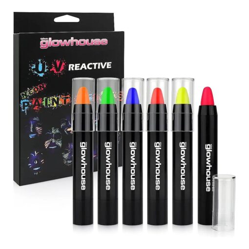 UV Neon Body Paint Stick ( Pack of 6 ) Fluorescent Brightest Glow in the dark face paint under UV light !