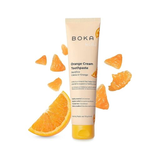 Boka Fluoride Free Toothpaste- Nano Hydroxyapatite, Remineralizing, Sensitive Teeth, Whitening- Dentist Recommended for Adult, Kids Oral Care- Orange Cream Flavor, 4oz 1Pk - US Manufactured