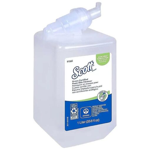 Scott ( r ) Green Certified Foam Hand Soap ( 91565 ), 1.0 L Clear, Unscented Manual Hand Soap Refills for compatible Scott ( r ) Essential Manual Dispensers, Ecologo, NSF E-1 Rated ( 6 Bottles/Case )