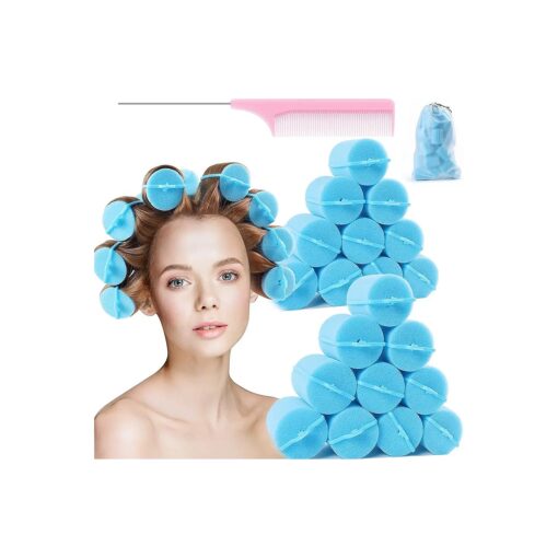 Jumbo Foam Sponge Hair Roller Soft Sleeping rollers Curvy Wavy Hairstyle Curling Hair Styling Tools 24 Pieces Use For Long Hair Short Hair Ladies And Children 2" X2.75" ( blue )