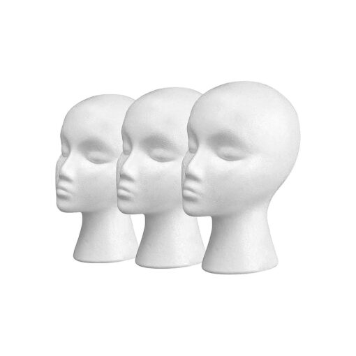 11" 3 Pcs Wig Head - Tall Female Foam Mannequin Wig Stand and Holder for Style, Model And Display Hair, Hats and Hairpieces, Mask - for Home, Salon and Travel