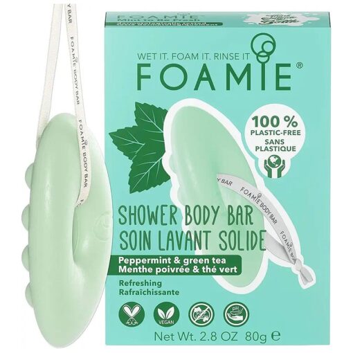 Foamie 2-in-1 Natural Body Bar, Mint Womens & Mens Body Wash, Refreshing Shower Bar Vegan Soap-Free Peppermint Oil & Green Tea, Cleansing & Moisturising, Eco-Friendly Packaging