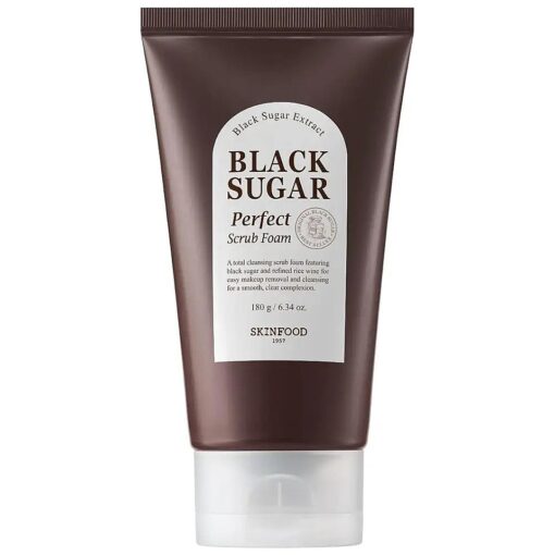 SKINFOOD Black Sugar Perfect Scrub Foam 180g - Detoxifying Pore Scrubs & Exfoliator Soft & Rich Bubble Facial Foam Cleanser, Removes Dead Skin Cells - Exfoliating Skincare for Men & Women ( 6.35 oz )