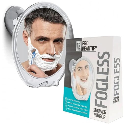 Fogless Shower Mirror for Shaving - Strong Suction, Razor Holder & 360 Degree Rotation Shower Shaving Mirror - Fog Free Mirror for Shower & Shaving Mirror - Men & Women