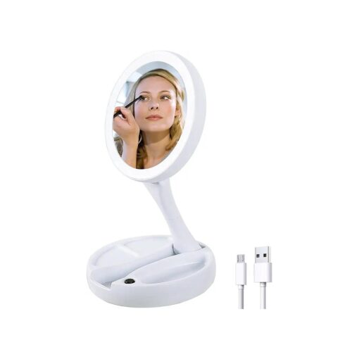 Lighted Folding Makeup Mirror, 1X/10X Magnification Double Sided Mirror, 5.9Inch LED Vanity Mirror for Travel, Home ( White )