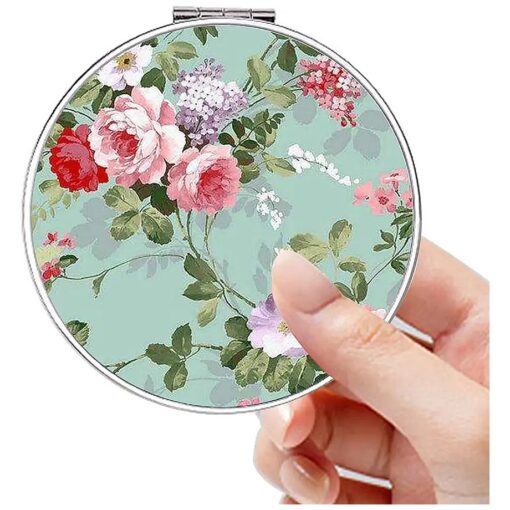 Acedada Compact Mirror, Pocket Mirror, Small Mirror for Purse, Portable Travel Makeup Mini Mirror, Folding Handheld Double-Sided 1x/2x Magnifying Compact Mirror for Women Girls Gift - Vintage Flower