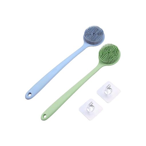 Silicone Back Scrubber for Shower Set ( 2 Pack ), Silicone Body Scrubber, Dual-Sided Silicone Bath Body Brush with Long Handle and Hooks for Men and Women