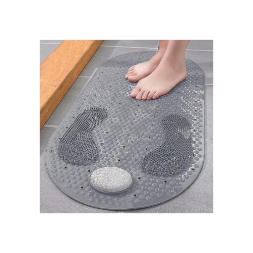 Shower Mat Foot Scrubber, Non-slip Bath Mat for Tub with Suction Cups, Shower Floor Bath Tub Mat with Feet Scrub Stone, 32 X 16 inch