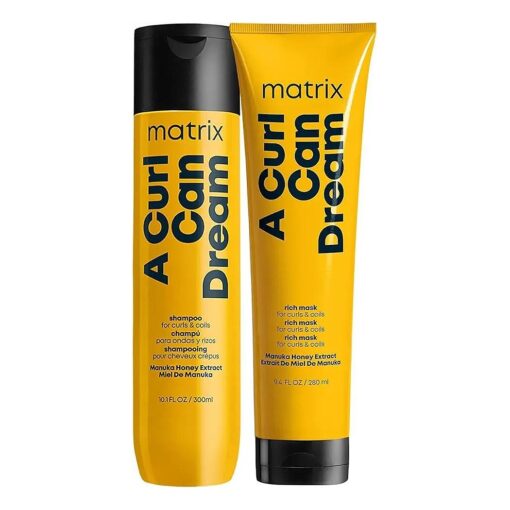 Matrix A Curl Can Dream Deep Cleansing Shampoo and Rich Hair Mask Set | Clarifying Shampoo, Removes Build Up | For Curly & Coily Hair | Silicone & Paraben Free | Manuka Honey | Packaging May Vary