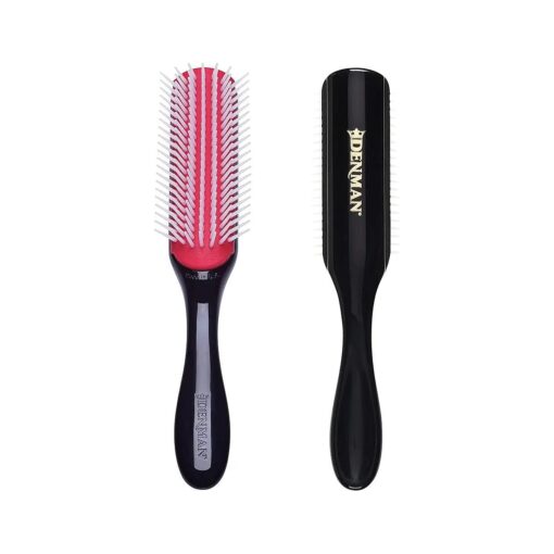 Denman Curly Hair Brush D3 ( Black & Red ) 7 Row Styling Brush for Detangling, Separating, Shaping and Defining Curls - For Women and Men