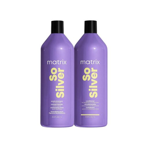 Matrix So Silver Purple Shampoo & Conditioner Set | Neutralizes Yellow Tones & Nourishes Dry Hair | For Blonde, Grey, Platinum, & Bleached Hair | For Color Treated Hair | Packaging May Vary