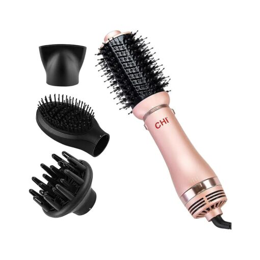 CHI Volumizer 4-in-1 Blowout Brush, Hair Dryer for Smooth, Silky & Shiny Hair, Four Interchangeable Attachments for Versatile Styling, Rose Gold