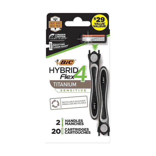 BIC Flex 4 Hybrid Men 's 4-Blade Disposable Razor, 2 Handles and 20 Cartridges, Smooth and Close Shave