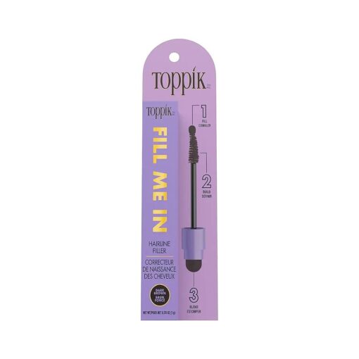 Toppik Fill Me In Hairline Filler, Hair Color Root Touchup, Hair Fibers Wand, Fills In Thinning Hairline, Hair Styling Product, 0.176 oz ( 5 g ), Dark Brown