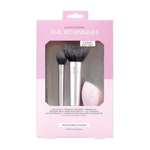 Real Techniques Limited Edition Naturally Radiant Makeup Sponge and Brush Set, Pink, 4 Piece Mother 's Day & Easter Gift, Perfect For Wife, Spouse, Significant Other, Girlfriend, or Daughter