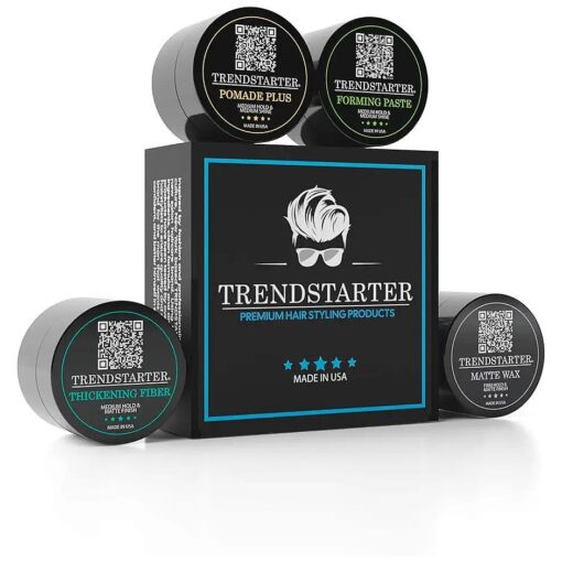 Men 's Premium Hair Styling Sample Pack - Matte Wax - Forming Paste - Thickening Fiber - Pomade Plus ( 1 Sample Box - Four 0.25oz Samples )