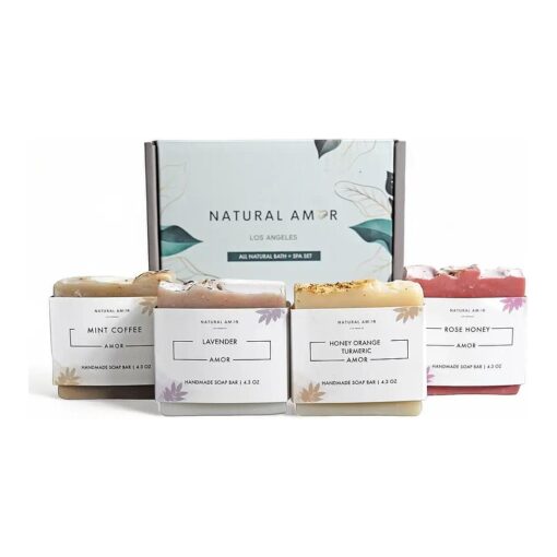 Natural Amor- Organic Handmade Soap Bar Set ( 4 Pack ), Natural Soap for Women, Mother 's Day Gift Set for Women, Essential Oils Scented