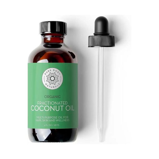 Pure Body Naturals Organic Fractionated Coconut Oil for Skin and Hair, 4 fl oz - Liquid Carrier Oil for Diluting Essential Oils, Hair Growth & Skin Moisturizer