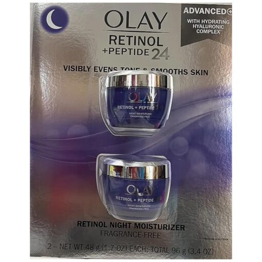 Olay Retinol + Peptide 24 Fragrance Free Night Moisturizer, 1.7 OZ ( 2 Packs )