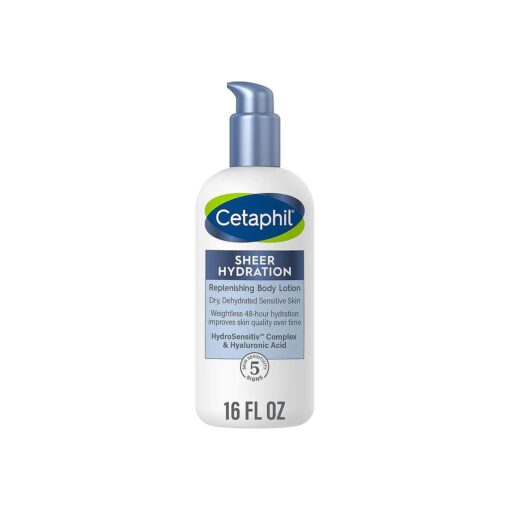 Cetaphil Sheer Hydration Fragrance Free Replenishing Body Lotion for Dry Skin, 16 fl oz, 48Hr Sensitive Skin Body Moisturizer, With Hyaluronic Acid, Vitamin E & B5