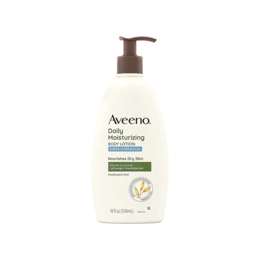 Aveeno Sheer Hydration Daily Moisturizing Fragrance-Free Lotion with Nourishing Prebiotic Oat, Fast-Absorbing Body Moisturizer for Dry Skin with Lightweight, Breathable Feel, 18 fl, oz