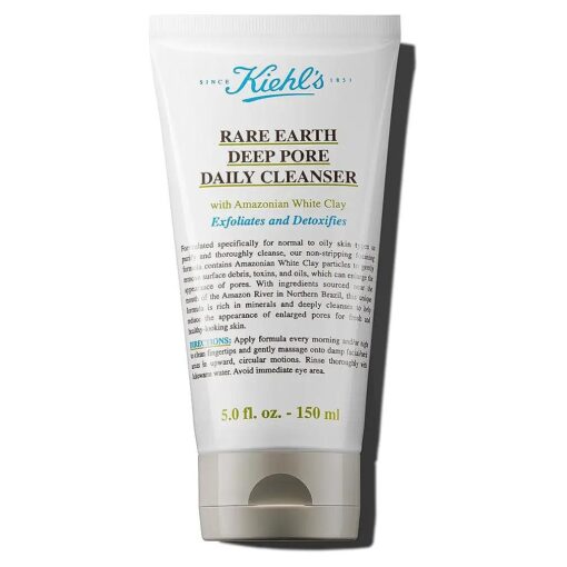 Kiehl 's Rare Earth Deep Pore Daily Cleanser, Gentle Exfoliating Face Wash for Oily Skin, Detoxifies & Exfoliates Skin, Minimizes Pores, with Amazonian White Clay, Fragrance-free - 5 fl oz