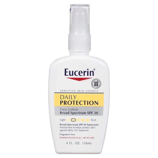 Eucerin Daily Protection Face Lotion - Broad Spectrum SPF 30 - Moisturizes and Protects Sensitive, Dry Skin - 4 fl, oz, Pump Bottle, Packaging May Vary