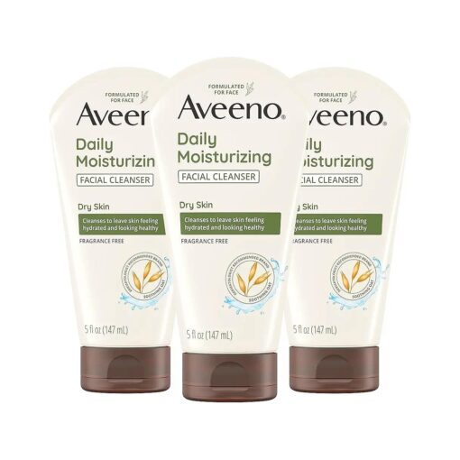 Aveeno Daily Moisturizing Facial Cleanser with Soothing Non-GMO Oat, Hydrating Face Washfor Soft & Supple Skin, Free of Parabens, Sulfates, Fragrance, Dyes & Soaps, 5 fl, oz, Pack of 3