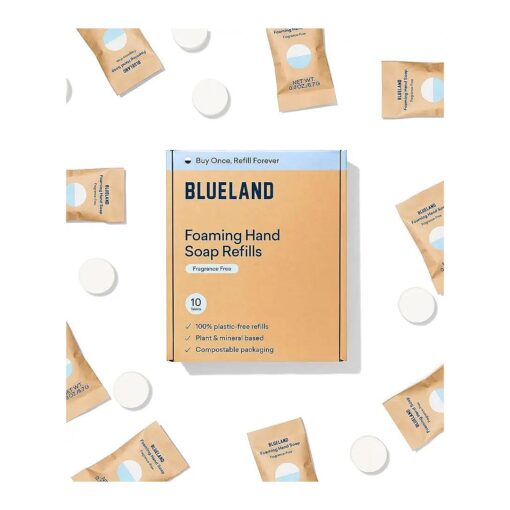 BLUELAND Foaming Hand Soap Refills - 10 Pack Tablets, Fragrance Free, Eco Friendly Hand Soap and Cleaning Products - Makes 10 x 9 Fl oz bottles ( 90 Fl oz total )