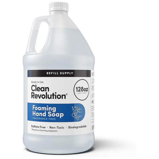 Clean Revolution Foaming Hand Soap Refill Supply, Gentle, Moisturizing & Eco-Friendly, Ready to Use Formula, Gluten Free, Unscented, Fragrance Free, 128 Fl Oz