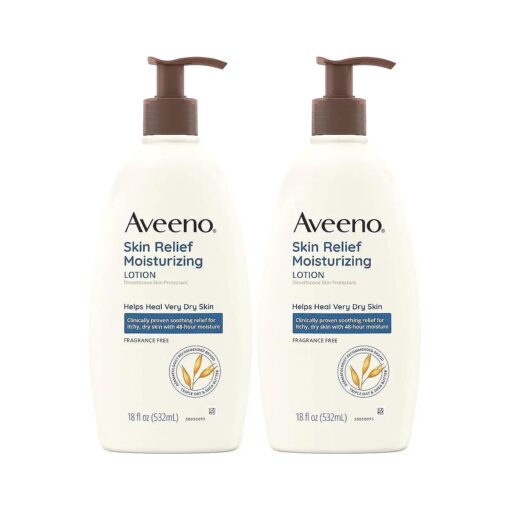 Aveeno Triple Oat Dry Skin Relief Moisturizing Lotion, Fragrance-Free, Skin Protectant, Twin Pack, 2 x 18 fl, oz