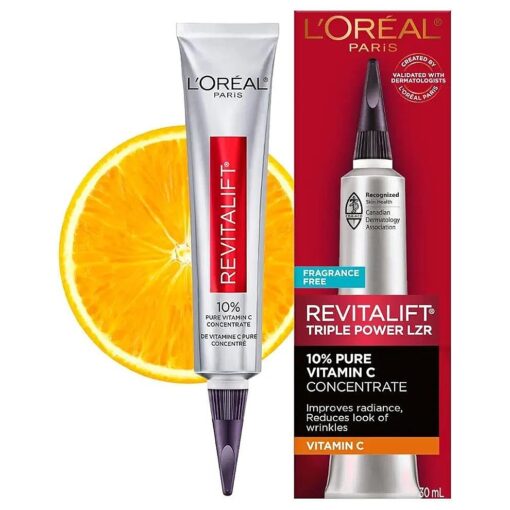 L'Oreal Paris Revitalift 10 % Pure Vitamin C Face Serum, Brighter Skin, Reduced Wrinkles, Fragrance Free 1 0z .