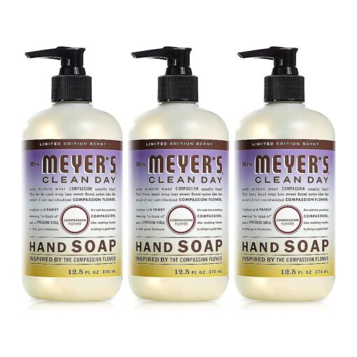 MRS. MEYER 'S CLEAN DAY Hand Soap, Made with Essential Oils, Biodegradable Formula, Compassion Flower, 12.5 fl, oz - Pack Of 3